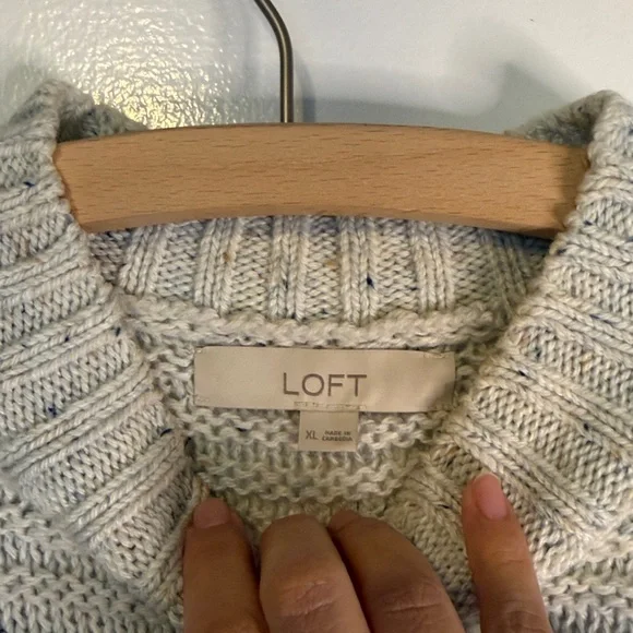 EUC LOFT Flecked Cable Linked Mock Neck Tunic Sweater - Ivory Multi - Picture 5 of 7